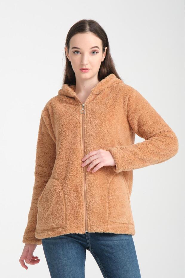 Women's Camel Color Fleece Cardigan