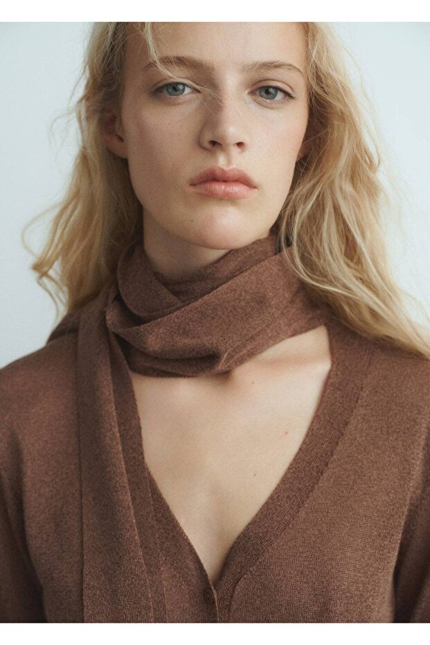 İnce triko fularlı hırka - 6