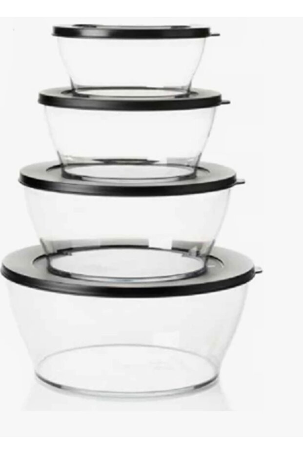 Royal Set 4’lü Set Siyah- Şeffaf Saklama Kabı - 610ml/ 1,3 Lt / 2,4 Lt/ 4 Lt - 1