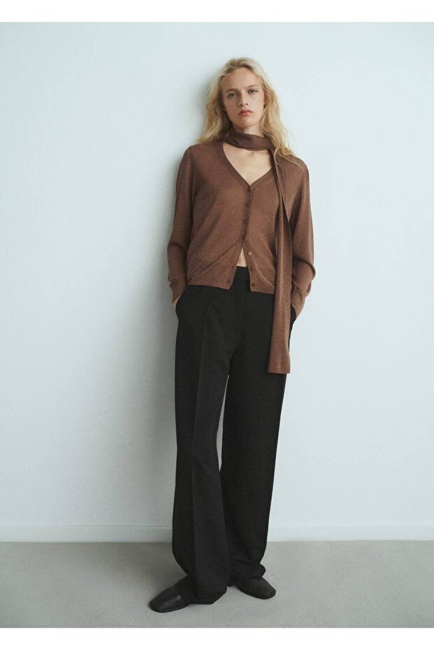 İnce triko fularlı hırka - 2