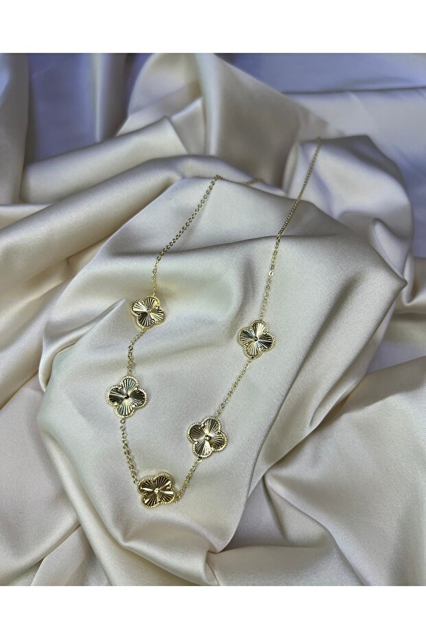 Çelik Gold Clover Kolye - 3