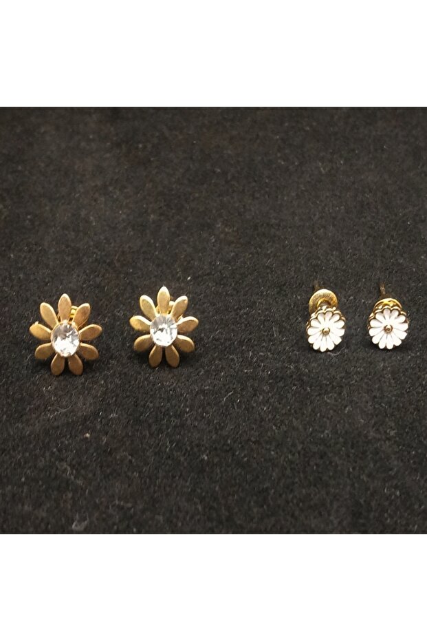 Gold Color 2 Pair Flower Earrings