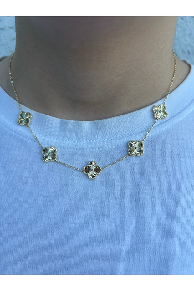 Çelik Gold Clover Kolye - 4