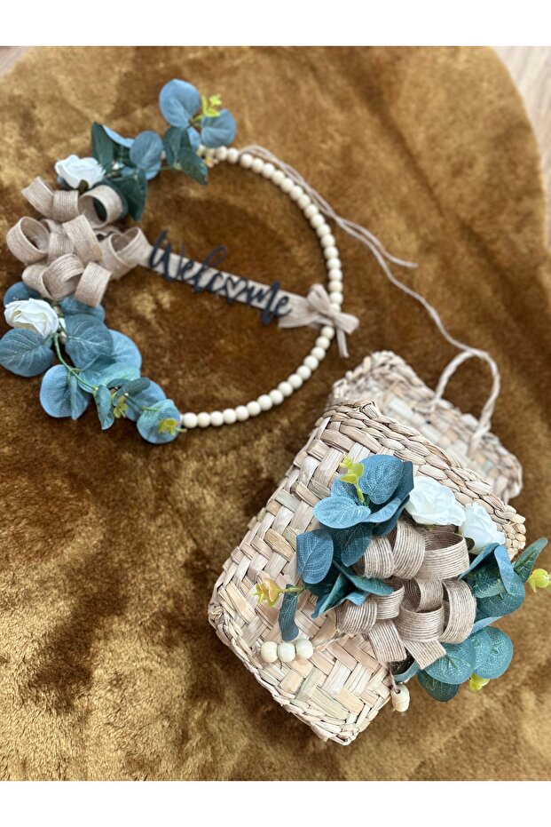 Okaliptus Çiçeği 3'lü Set Kapı Süsü Paspas Kapı Sepeti - 7