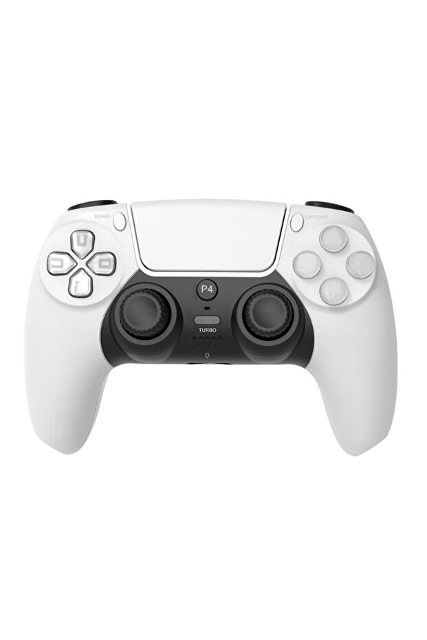 Wireless PS4 Controller, white, turbo function, 800mAh, double vibration, 350g, illuminated buttons - 1