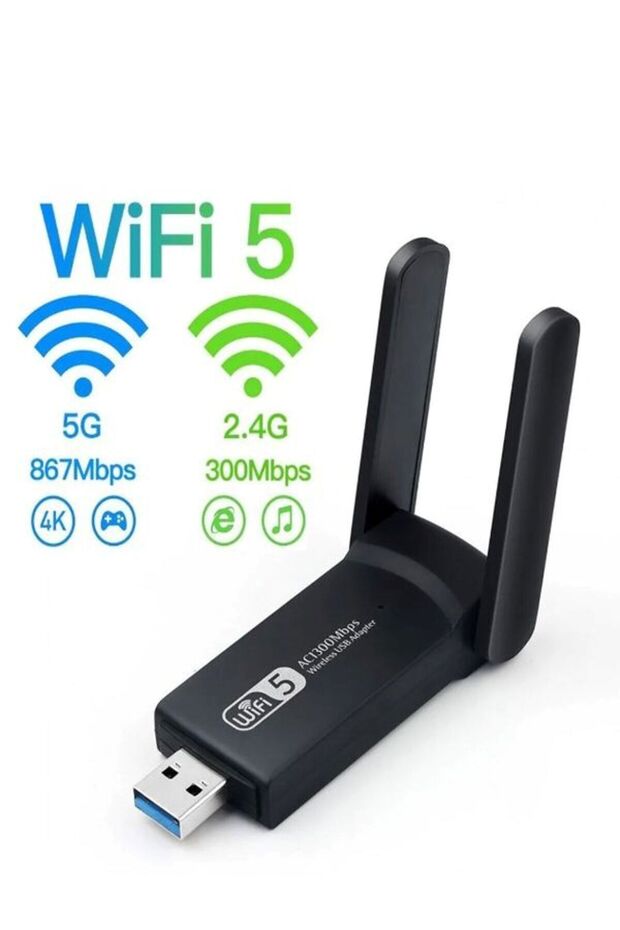 AC1300 Wİ-Fİ 5G Dual Band Wireless Adaptör, USB 3.0 Kablosuz Ethernet, İnternet - 1