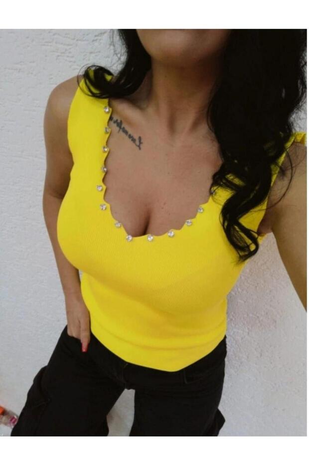 V yaka likralı bluz - 1