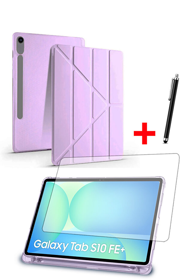 Samsung Tab S10Fe Plus 13.1” Compatible Tri-Folding Stand Case with Pen Compartment and Screen Protector Pen Set - 1