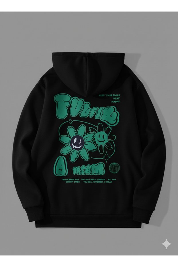 Unisex Oversize 3 Thread Hoodie 🌸 😊 ✨ Fulfill a Dream Patterned Hooded Sweatshirt Casual Streetwear