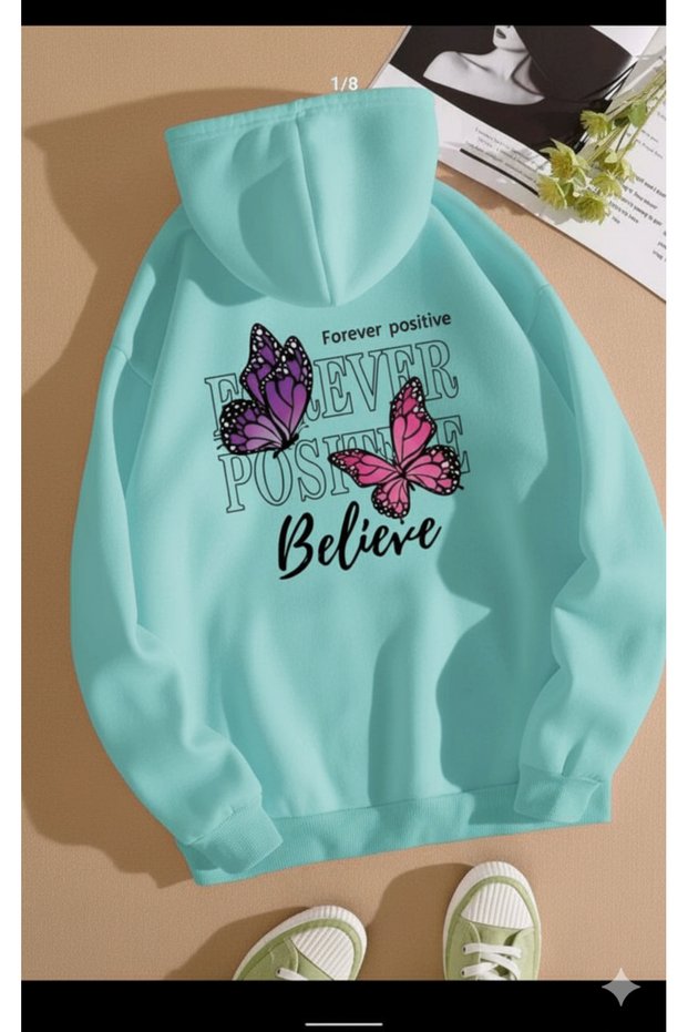 Unisex Oversize 3 Thread Hoodie ๐ฆ ๐ ๐ธ Forever Positive Believe Patterned Hooded Sweatshirt Style