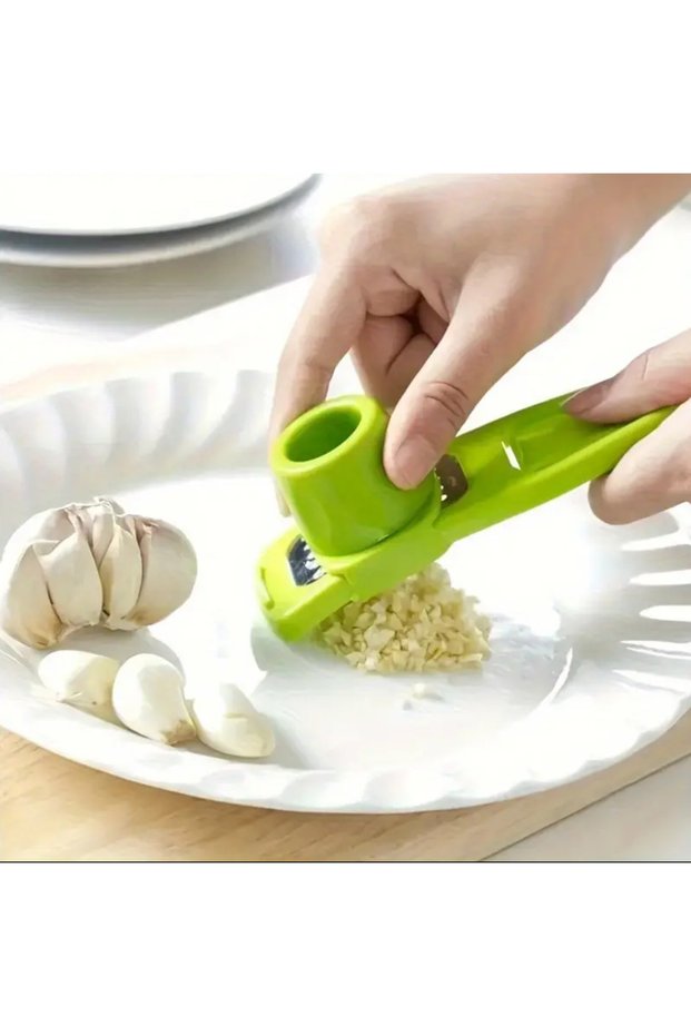 Manual Garlic Press and Grinder - with Non-Slip Base and Stainless Steel Blades