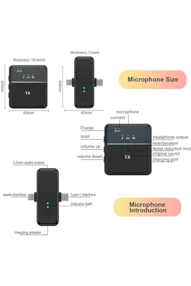 Wireless Lavalier Microphone for iPhone Android Camera, Dual Clip-On Mic with Noise Cancellation, Pl - 3