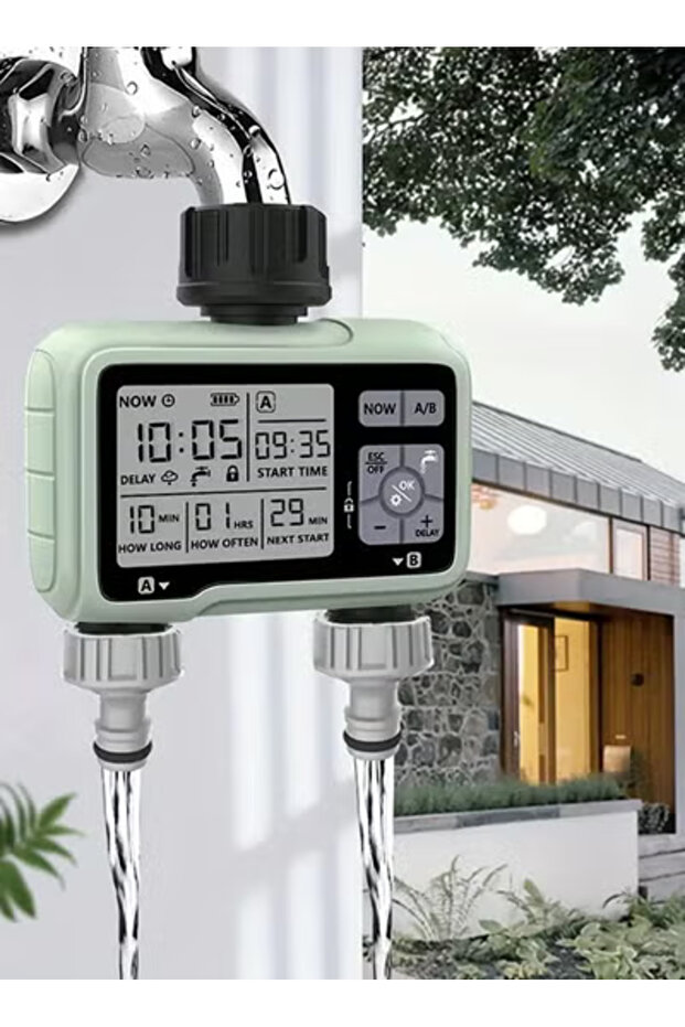 Digital Water Timer Programmable Sprinkler with Rain Delay Large LCD Display - 1 to 2 Point - 3
