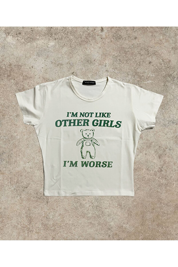 White Other Girls Baby Tee Lycra Combed Cotton Crop Top Model