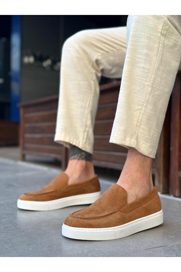 Ba0241 Laceless High Sole Tan Suede Men's Shoes