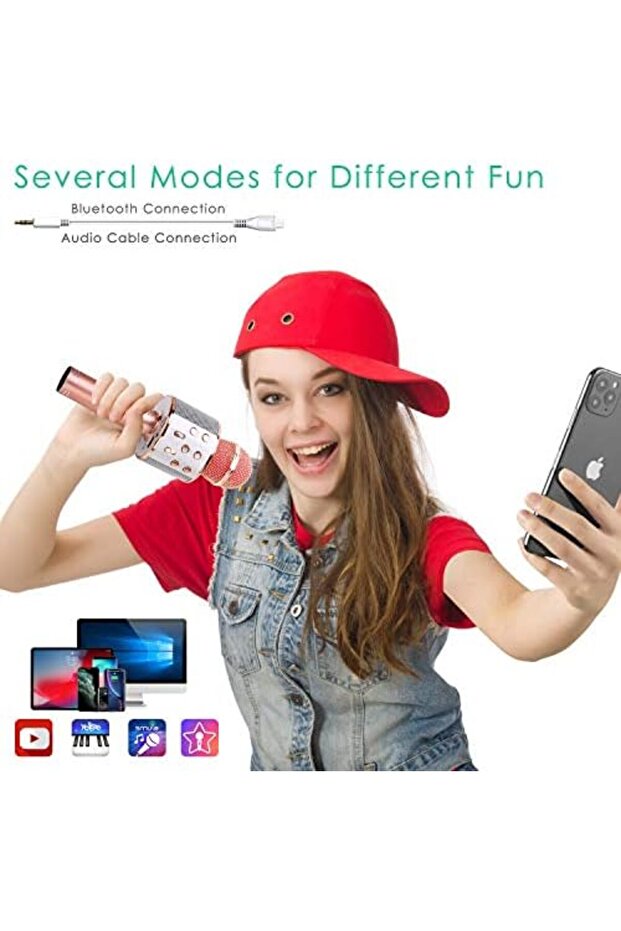 Portable 5-in-1 Wireless Bluetooth Microphone for Karaoke with Speaker and Recorder, Adjustable FM R - 8