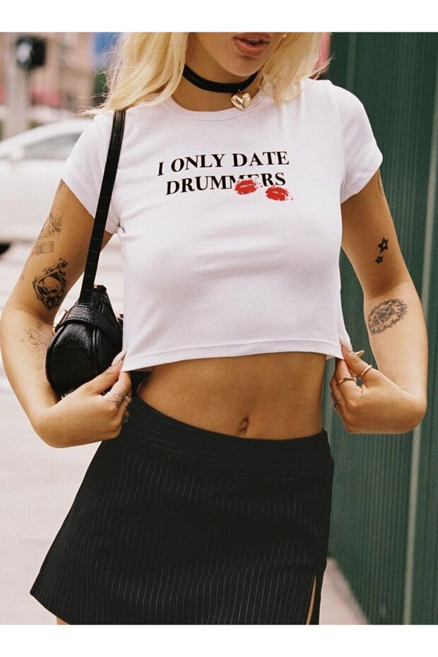 White White Baby Tee Top Waist Boy Crop T-Shirt Lycra Dtf