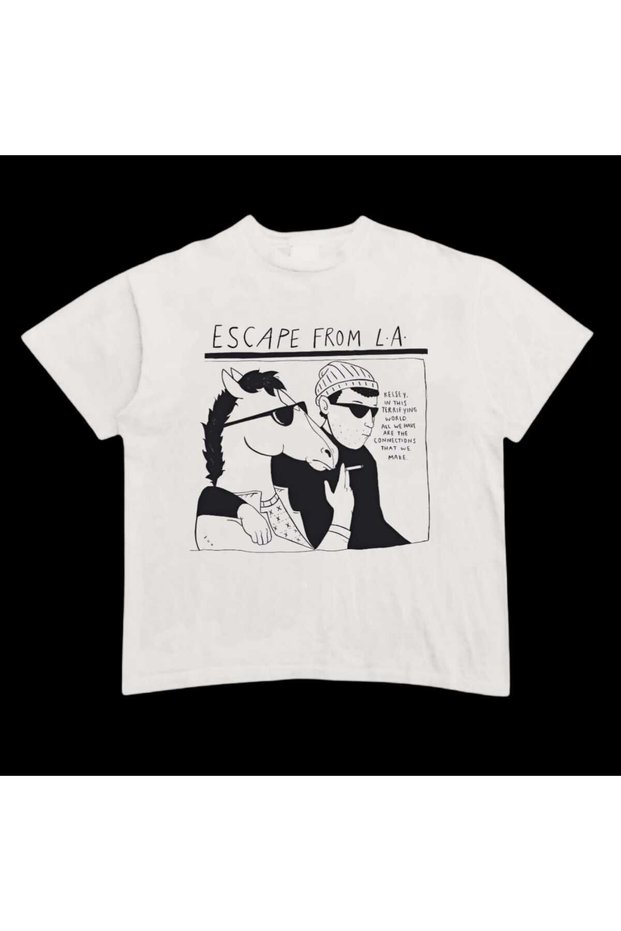 White Women's Top with Printed Crew Neck Baby Print in Waist Boy Crop