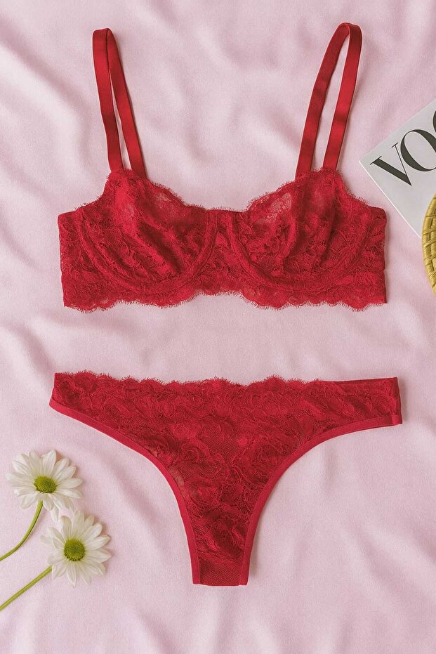 Red Lace Bralet & Panty Underwear Set