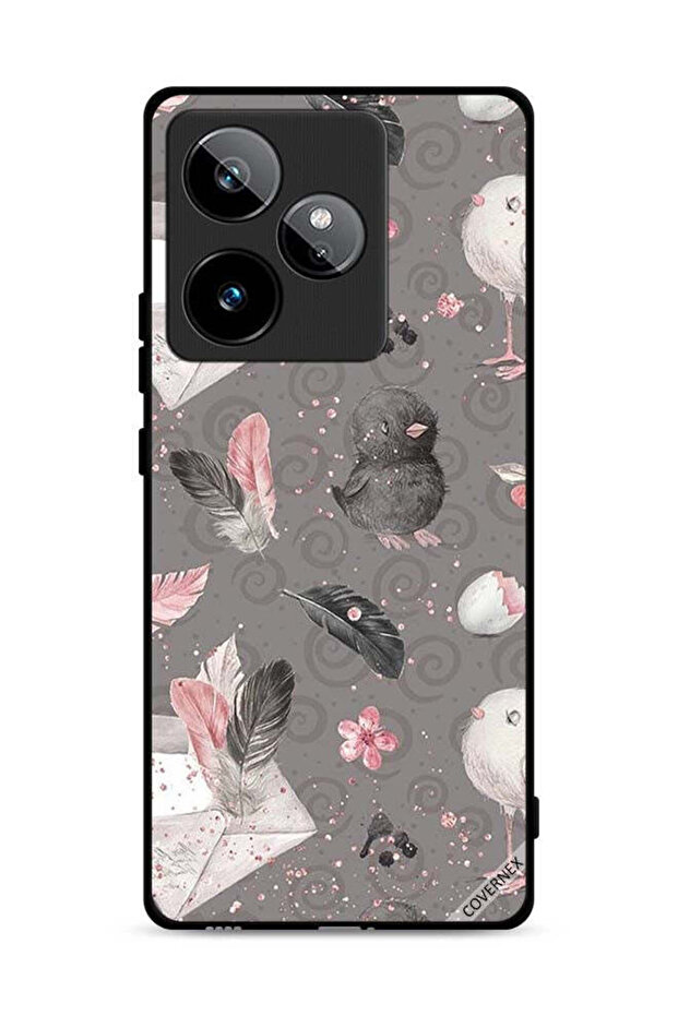 غطاء حماية لهاتف Realme GT 7T 5G بنقشة Feathers & Chicks