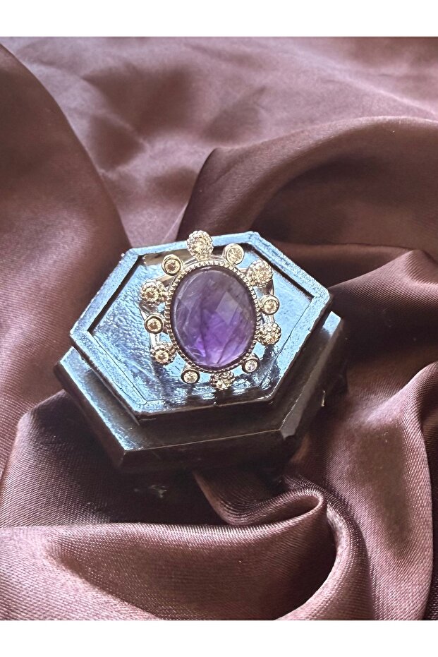 خاتم من حجر الجمشت الطبيعي قابل للتعديل - 2