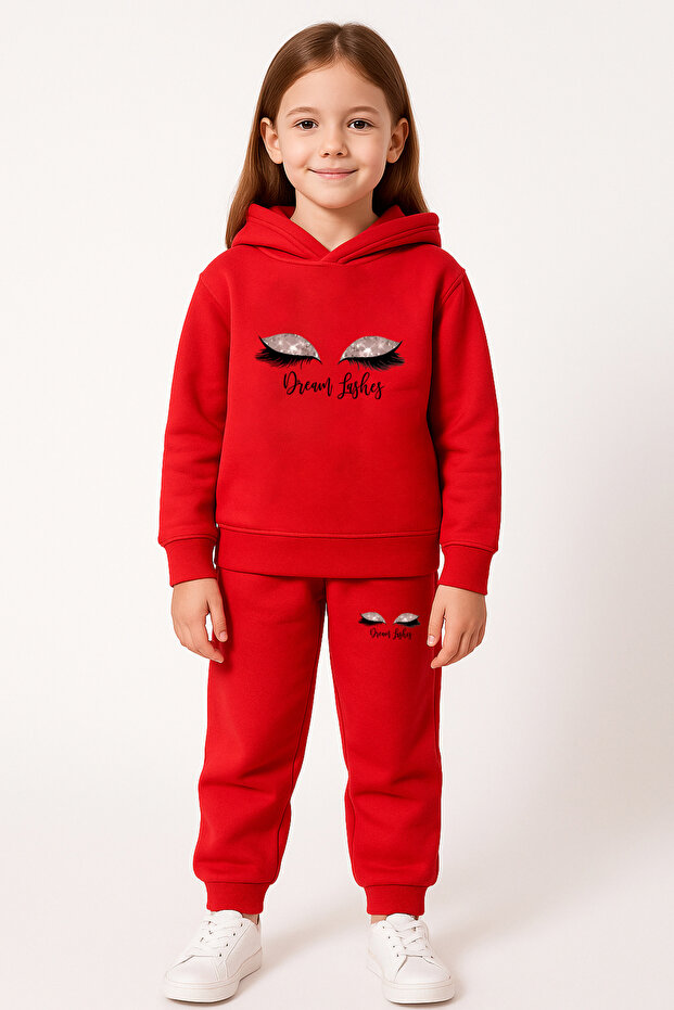 Dream Lashes Printed Kids Hooded Premium Compact Sweatshirt Tracksuit Set - 2 Piece Sport Set