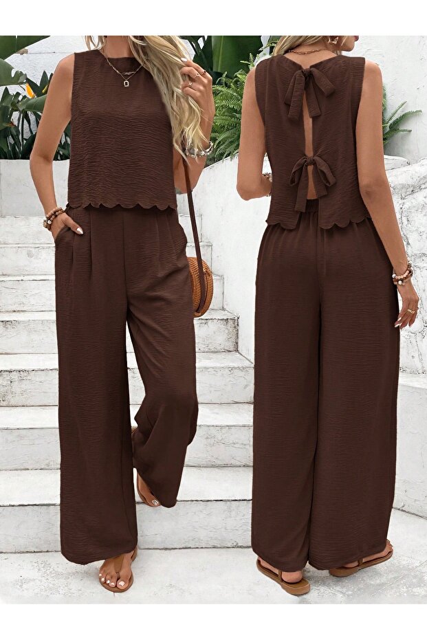 Frenchy 2 Pieces Women's Solid Color Sleeveless Tank Top and Pants Suit Daily Wear Comfortable Fashionable