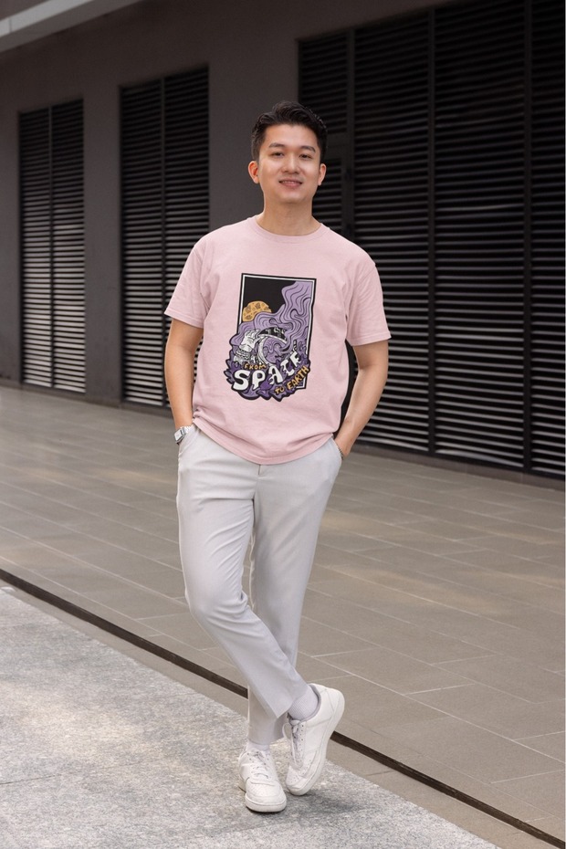 Men's from Space to Earth Transfer Printed Round Neck Short Sleeve T-Shirt