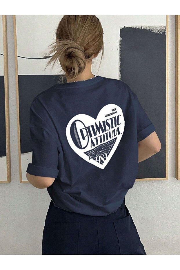 Women's Navy Blue New Adventure Printed Oversize