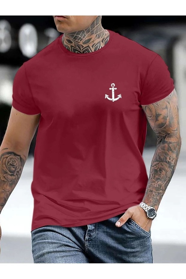 Men's Burgundy Anchor Printed Oversize