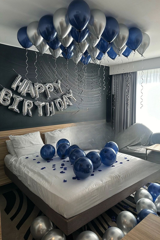 Happy Birthday Foil Set Blue Silver Balloon Party Birthday Decoration Set