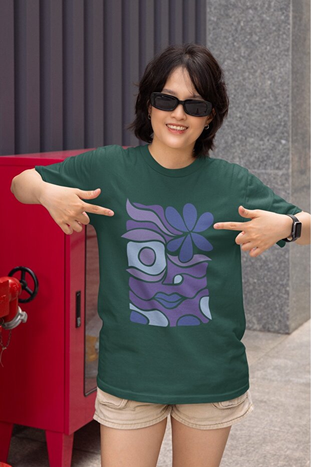 Girl/Women's Purple Pattern Transfer Printed Round Neck Short Sleeve T-Shirt