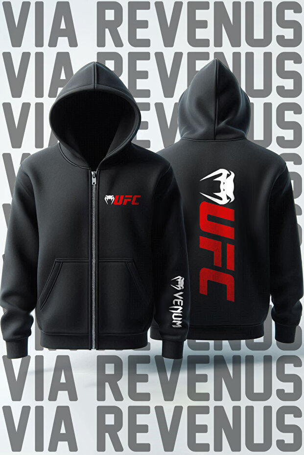 Ufc Front and Back Printed Unisex Zippered Hooded Sweatshirt Cardigan
