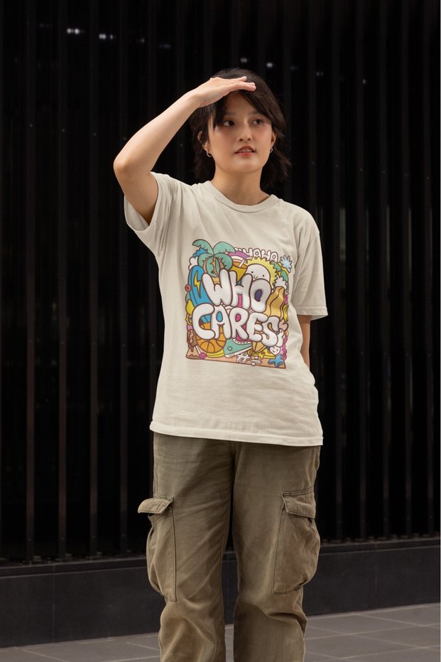 Girl/Woman Who Cares Transfer Printed Round Neck Short Sleeve T-Shirt