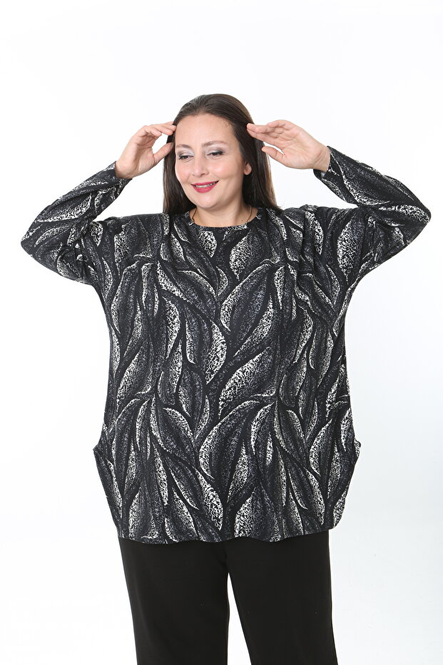 Women's Wool Viscose Lycra Fabric Patterned Large Size Tunic - 5