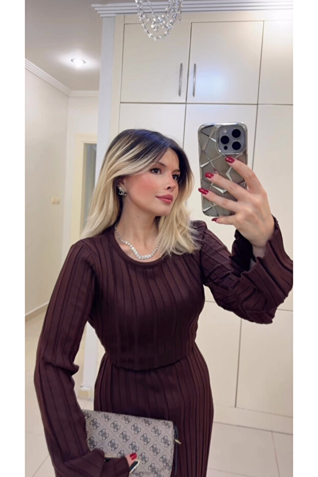 İspanyol Kol Triko Elbise - 1