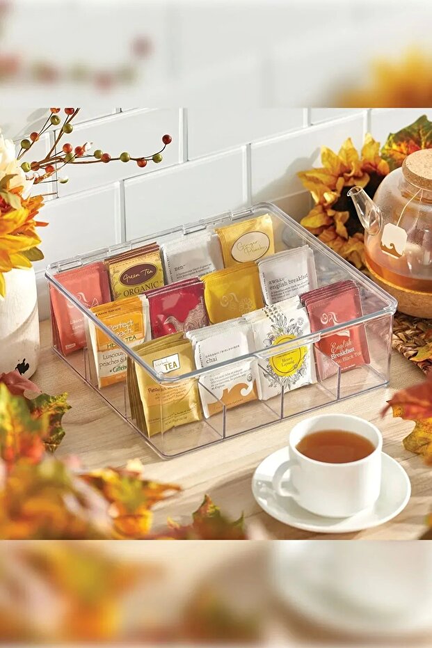 6 Bölmeli Kapaklı Çay Kutusu - Çok Amaçlı Takı Aksesuar Düzenleyici Poşet Bitki Çayı Saklama Kabı - 2