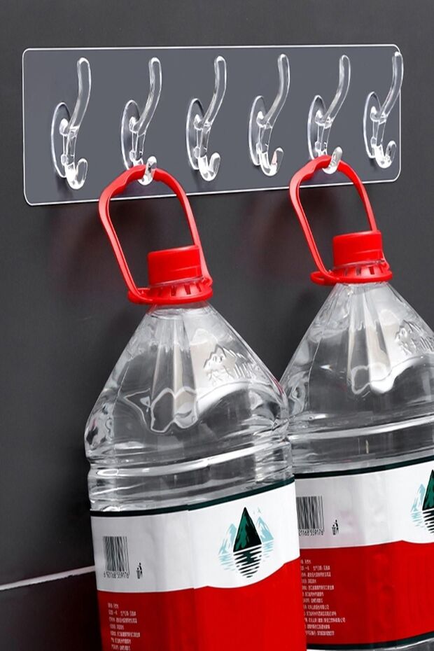Combo 6'lı Kendinden Yapışkanlı Güçlü Şeffaf Askılık - Kapı Arkası Mutfak Duvar Banyo Askılığı - 1