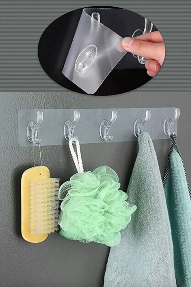 Combo 6'lı Kendinden Yapışkanlı Güçlü Şeffaf Askılık - Kapı Arkası Mutfak Duvar Banyo Askılığı - 3