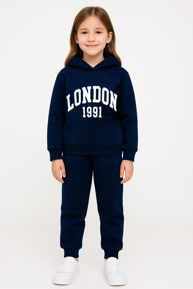 London Printed Kids Hooded Premium Compact Sweatshirt Tracksuit Set - 2 Piece Sport Set