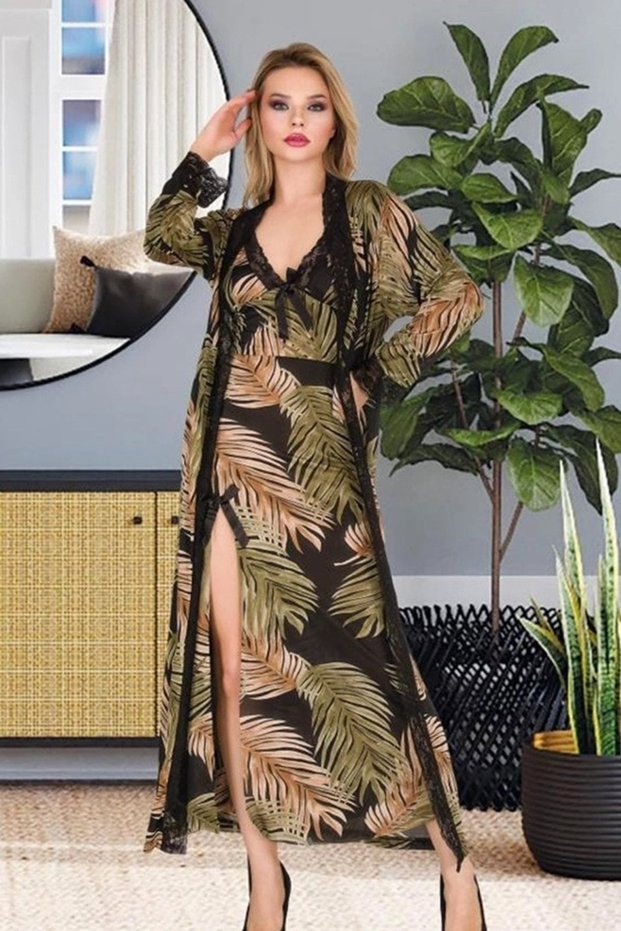 Multicolor patterned nightgown and dress set