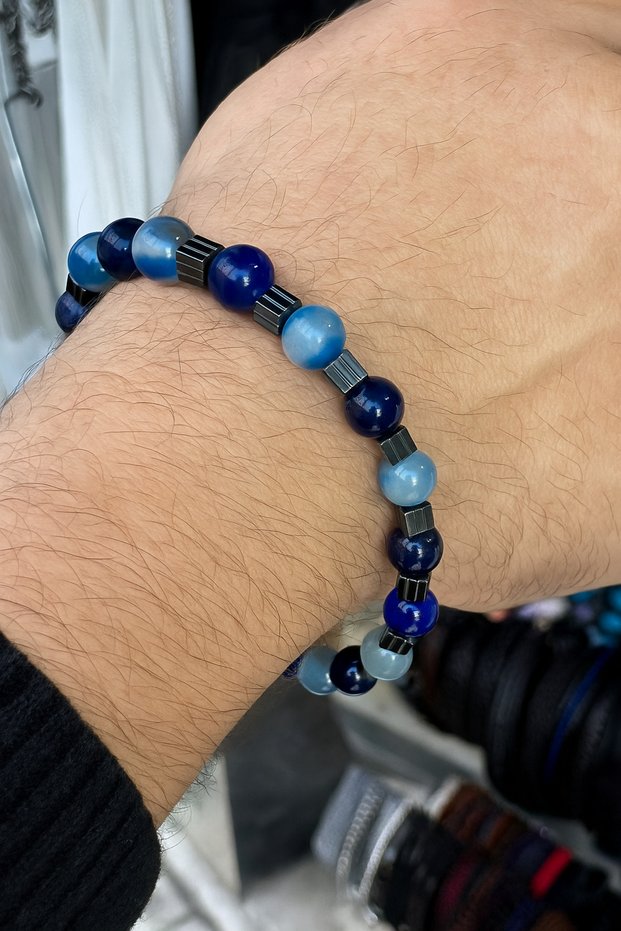 Lapis Lazuli and Hematite Natural Stone Men's Bracelet