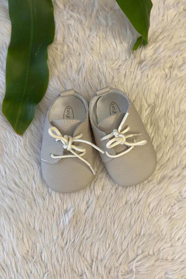 Lace Detailed First Step Baby Shoes Mink