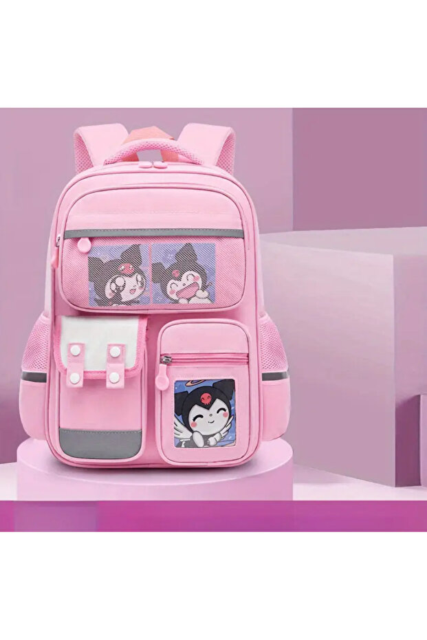 Large Anime Sanrio Kuromi School Bag with Large Front Pocket Kuromi Girl's School Backpack