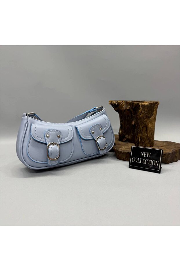 Front belt pocket baguette hand shoulder bag
