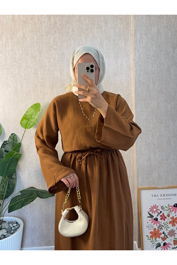 Çikolata Müslin Salaş Bluz - 3