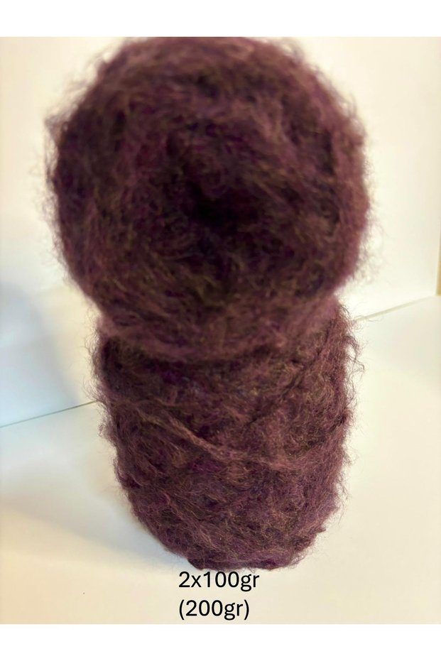 Plum Colored Thick (High-Pile) Mohair Knitting Yarn 200Gr