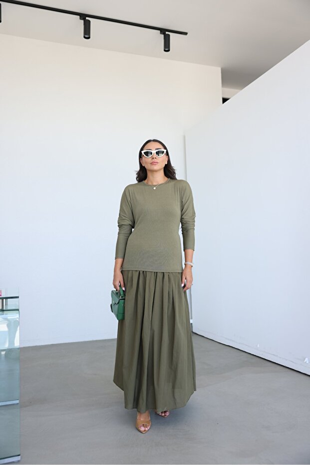 Poplin Dress with Knitwear on Top