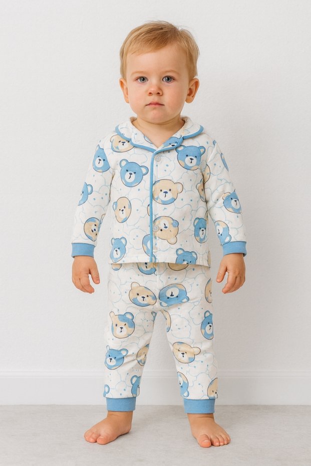 Colorful Teddy Bear Printed Pajama Set