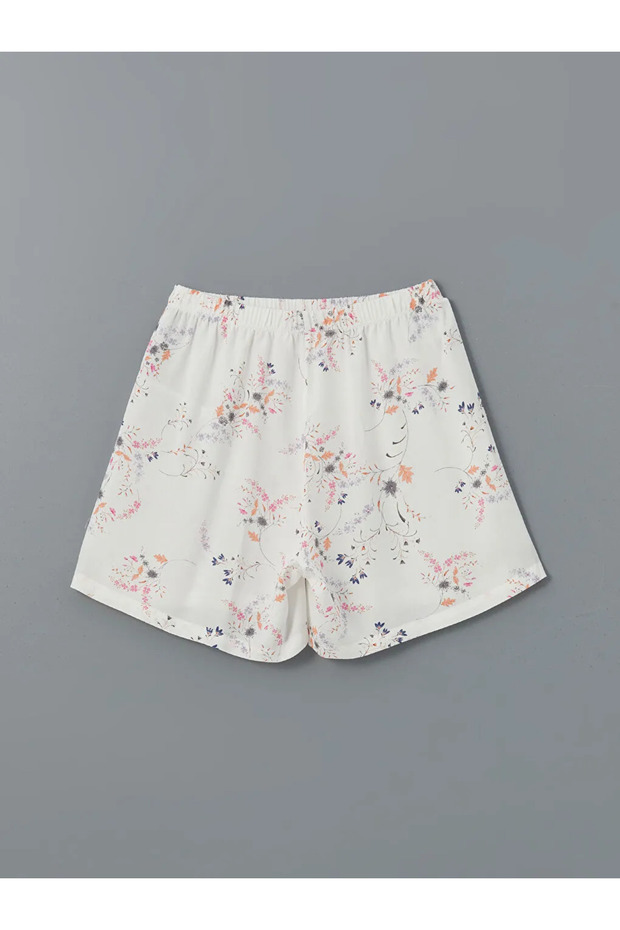 V Yaka Çiçekli Kadın Şortlu Pijama Takımı - 5